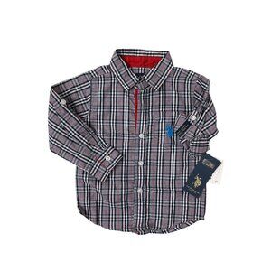 U.S. Polo Assn. Baby Boys Plaid Button-Up Shirt With Embroidered Logo Red/Blue/W